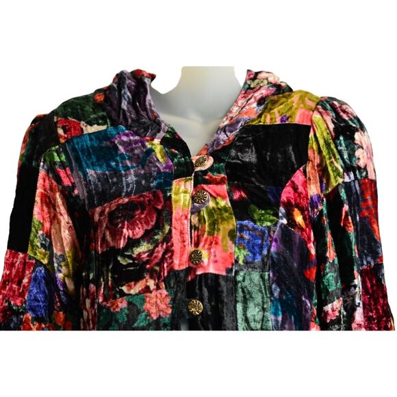 Betsey Johnson Vintage Cloak Jacket Crushed Velvet Long Patchwork Floral Hoodie - Picture 5 of 12